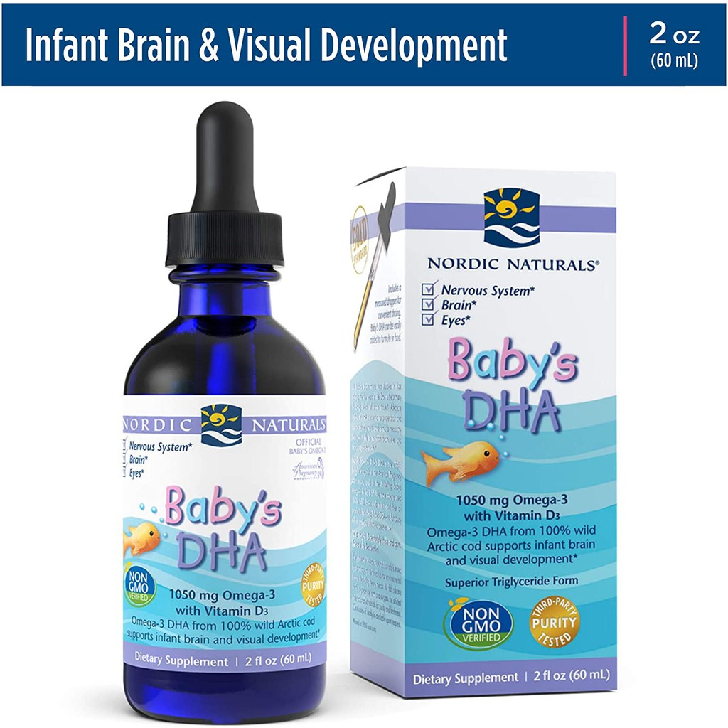 [Bill USA] Baby DHA Drop, Nordic Naturals Tổng hợp DHA 1050mg Omega 3,300 IU,Vitamin D3,60ml