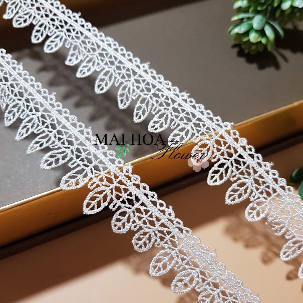 RC36 10 mét ren viền trắng thêu hoa ren may đồ trang trí váy áo rộng 2 cm Maihoaflower