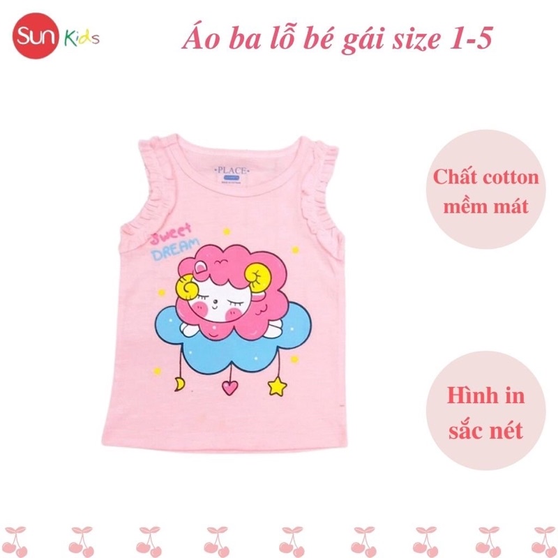 Áo thun bé gái, áo phông bé gái dáng ba lỗ, chất cotton, nhiều màu, size 1-5 - SUNKIDS1