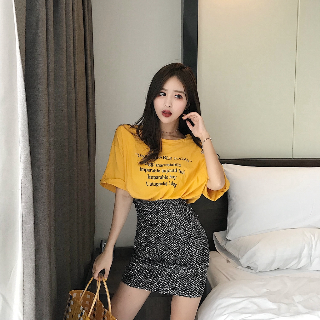 Chân Váy Lưng Cao Lấp Lánh Thời Trang Thu Đông 2019 Cho Nữ
