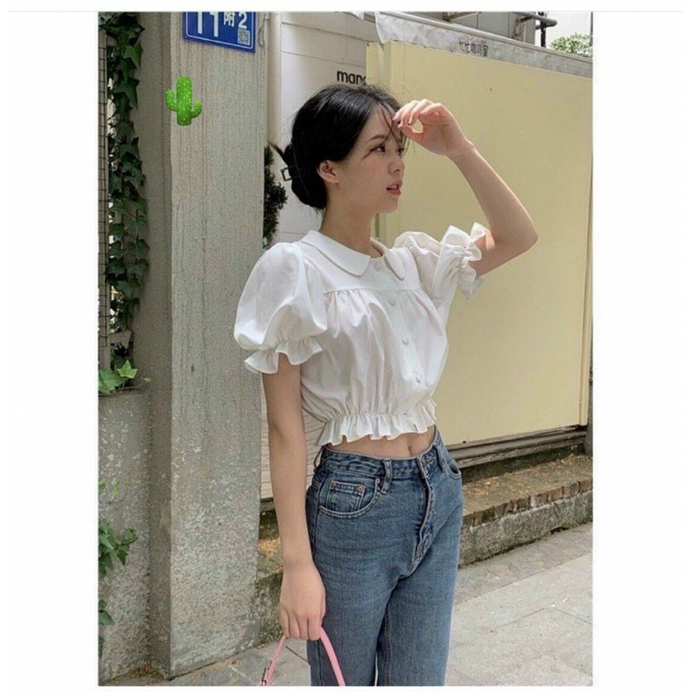 Áo sơ mi nhúng cổ bèo lá sen