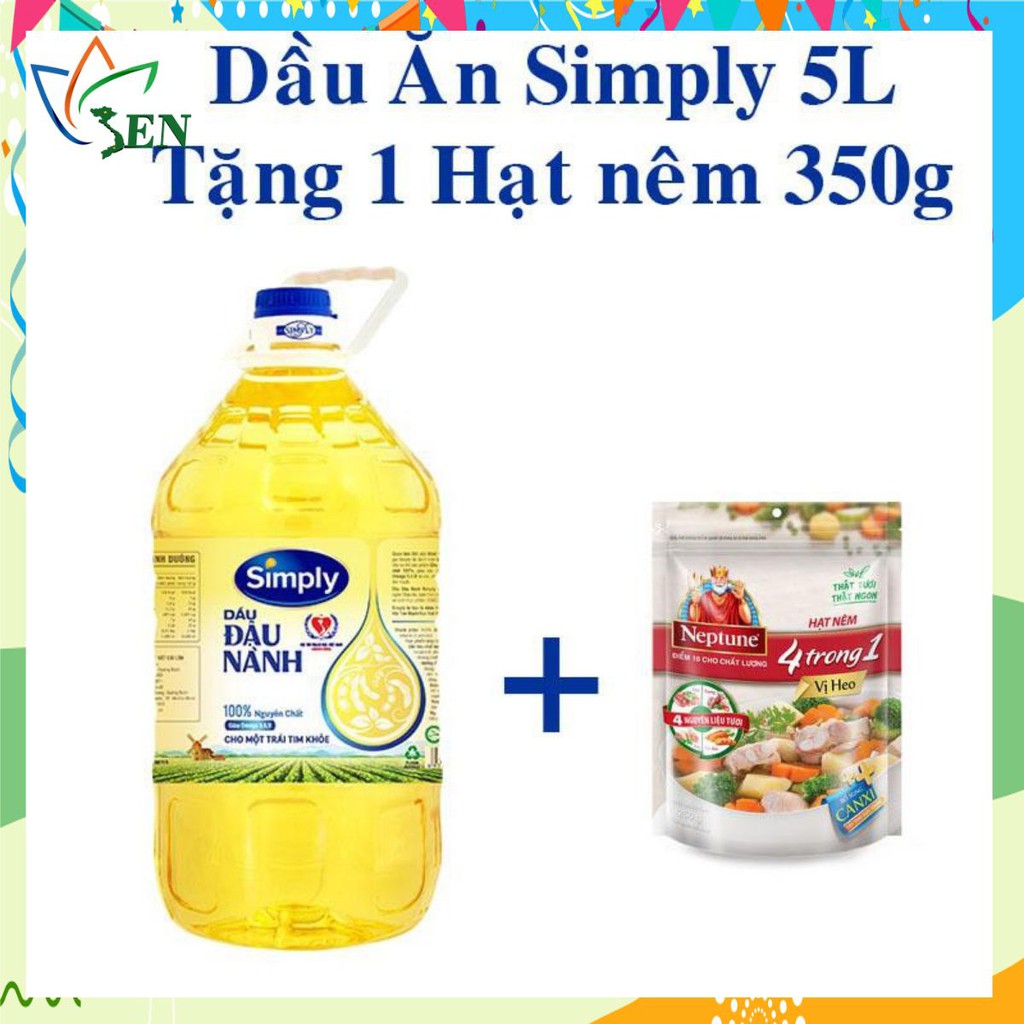 [SEN EMART] Dầu ăn Simply Đậu Nành 5L Tặng 1 Gói Hạt Nêm Neptune 350g