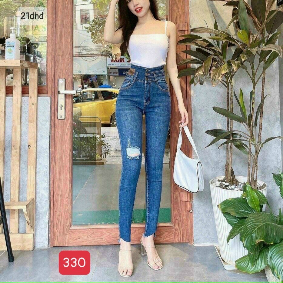 Quần Jean Nữ Lưng Cao 💖FREESHIP💖 Quần Bò Nữ Mẫu Mới Phối Rách Cá Tính Thời trang Chuẩn Hàng Shop Lady Fashion - QJNU7