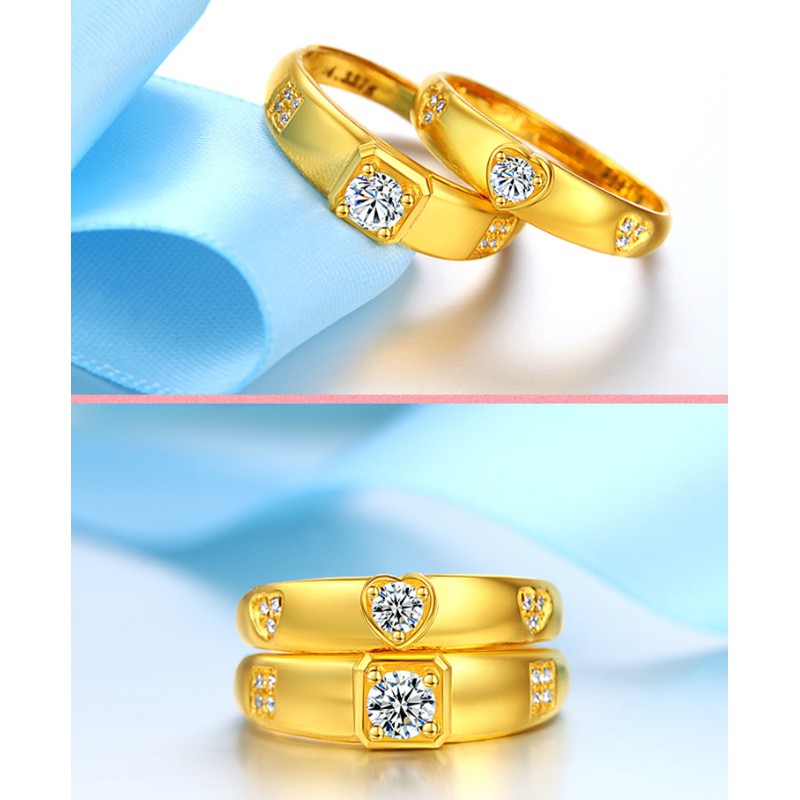 Nhẫn Đính Hôn Cặp Đôi Nhẫn Kim Cương Hình Trái Tim Mạ Vàng 24K Thời Trang Cho Nam Nữ
