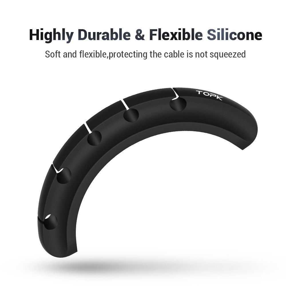 Dụng cụ quấn dây cáp USB/tai nghe 5 lỗ bằng silicon màu đen siêu bền tiện dụng