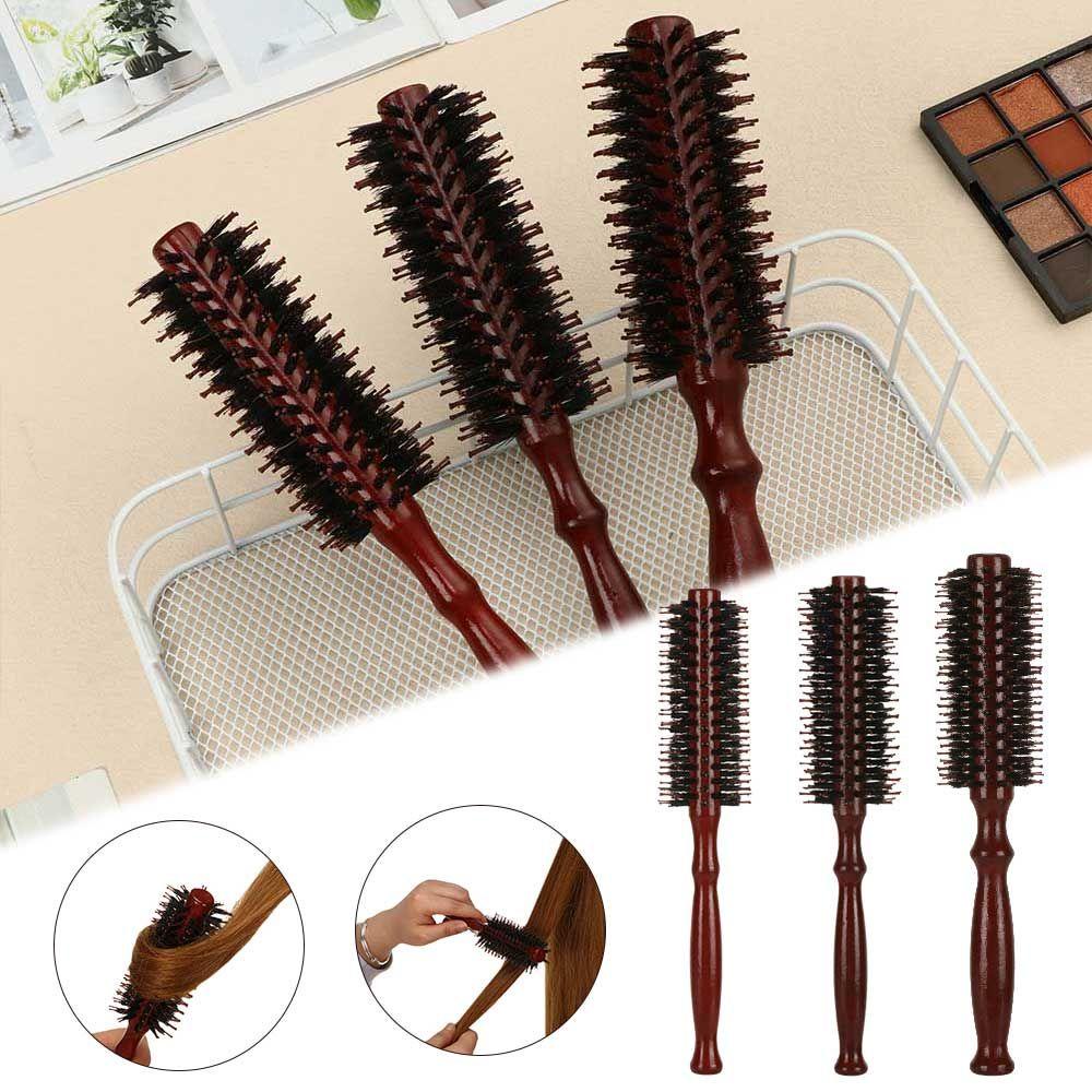 OKDEALS Lady Boar Bristle Round Brush Handle Styling Brush Round Hair Brush Beauty Portable Wooden Hairdressing Tool Hairbrush