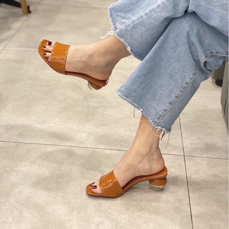 Guốc quai ngang da bóng đế 2 màu