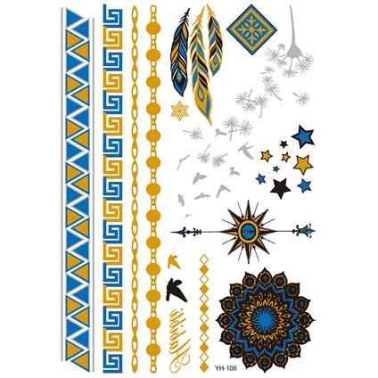 Vòng cổ / Vòng Tay Hình Xăm Tạm Thời Hình Lông Vũ Màu Vàng Ánh Kim Lấp Lánh Chống Thấ