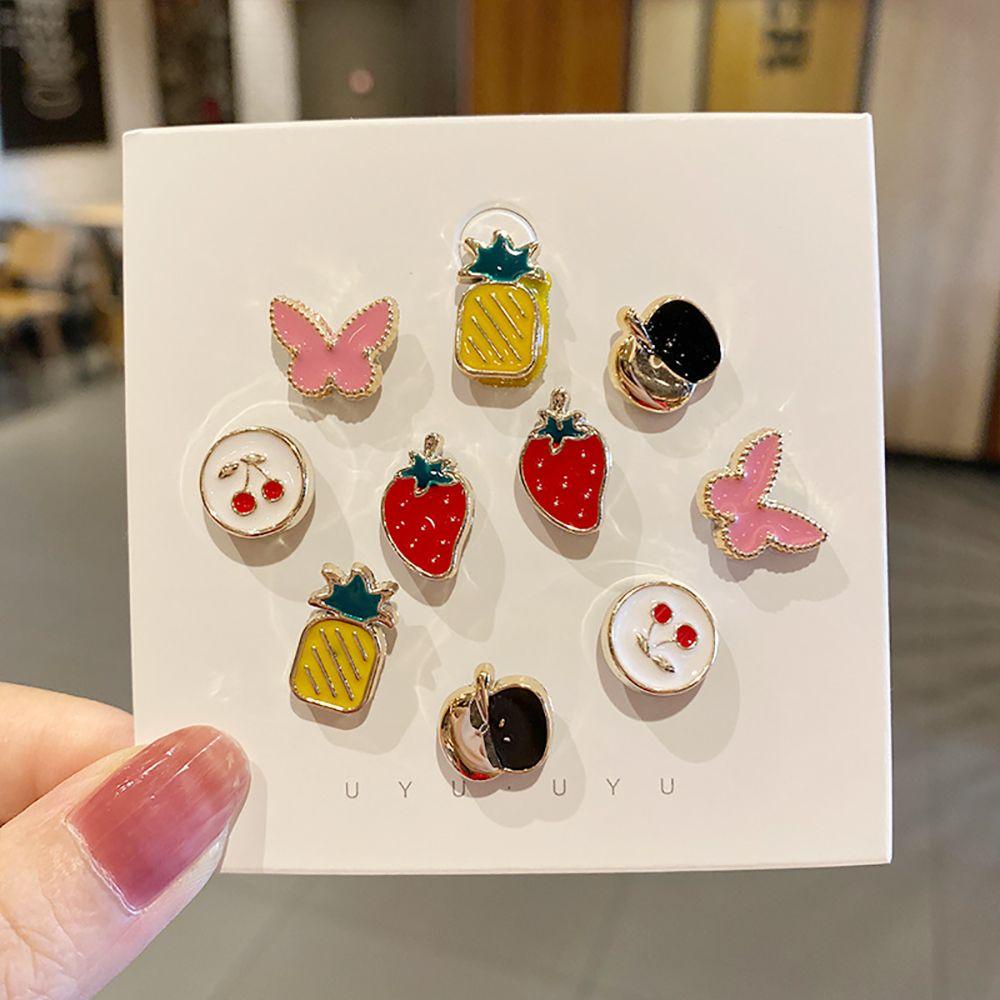 Bộ 10 Nút Áo Khoác Họa Tiết Dâu Tây / Dứa Ngọt Ngào Cho Nữ|Ghim Cài Khăn Choàng Cổ Cho Nữ