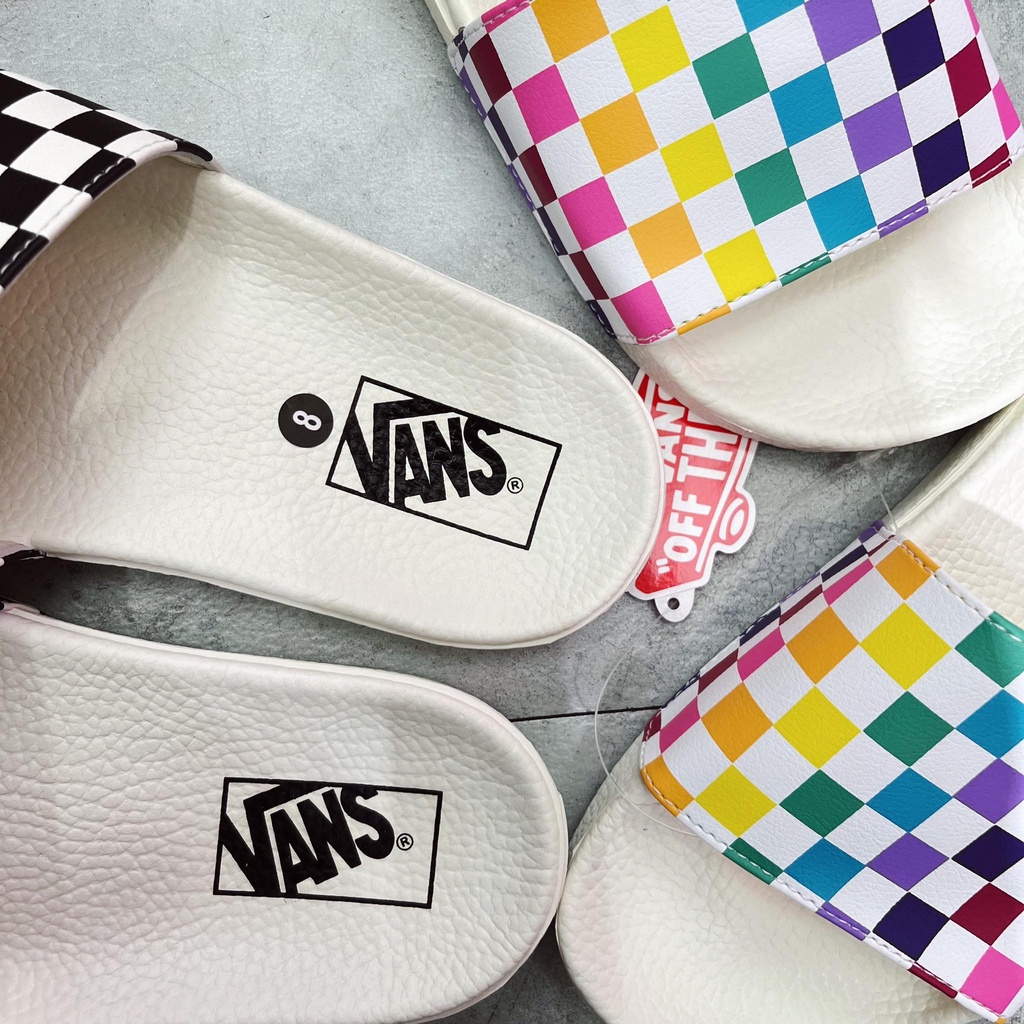 [Hàng Chính Hãng] [Giá Huỷ Diệt] DÉP BÁNH MÌ HOẠ TIẾT BÀN CỜ CARO - VANS CHECKER SLIDES