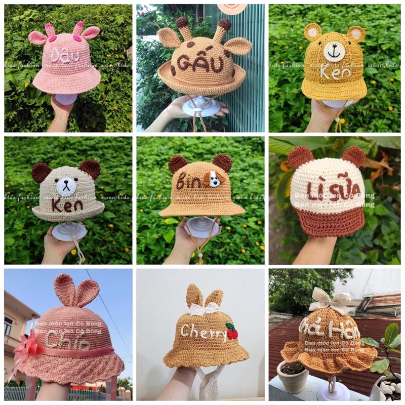 Mũ thêu tên cho bé bằng len handmade (miễn phí thêu tên, chọn màu)
