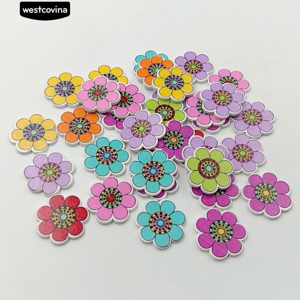 Set 100 Cúc Gỗ 2 Lỗ Hình Hoa Hướng Dương Xinh Xắn Dùng Để Trang Trí Đồ Thủ Công