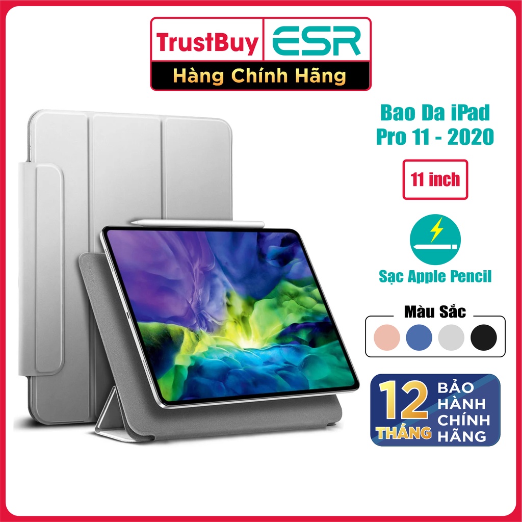 Bao Da iPad Pro 11 2020 ESR MAGNETIC Hỗ Trợ Sạc Apple Pencil, Nắp Đóng Mở Nam Châm Hít, Tắt Mở Tự Động - Hàng Chính Hãng