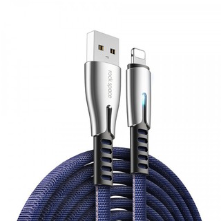 Cáp sạc Lightning Rock space M2 dài có đèn led, đầu cắm chống đứt gãy, hỗ trợ ipad/iphone/6/7/8/x/xs/xsmax/11/11pro..