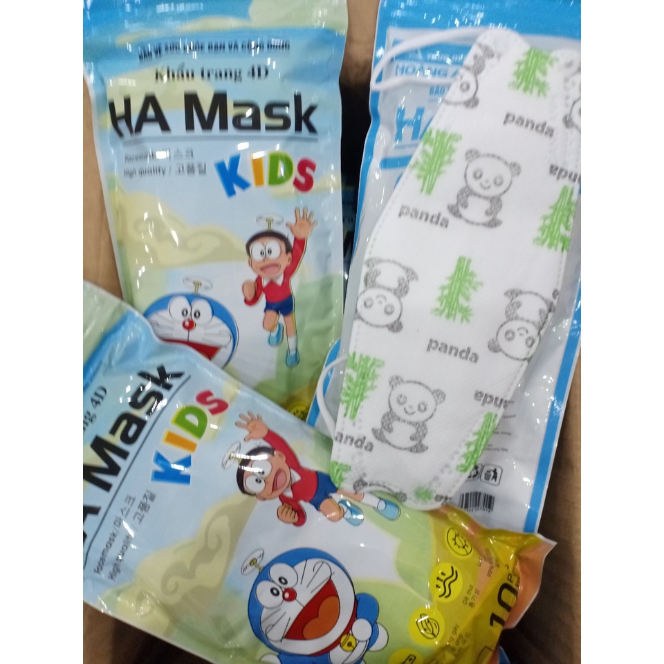 Túi 10 Khẩu Trang Trẻ em 4D Họa Tiết 1 Đến 8 Tuổi