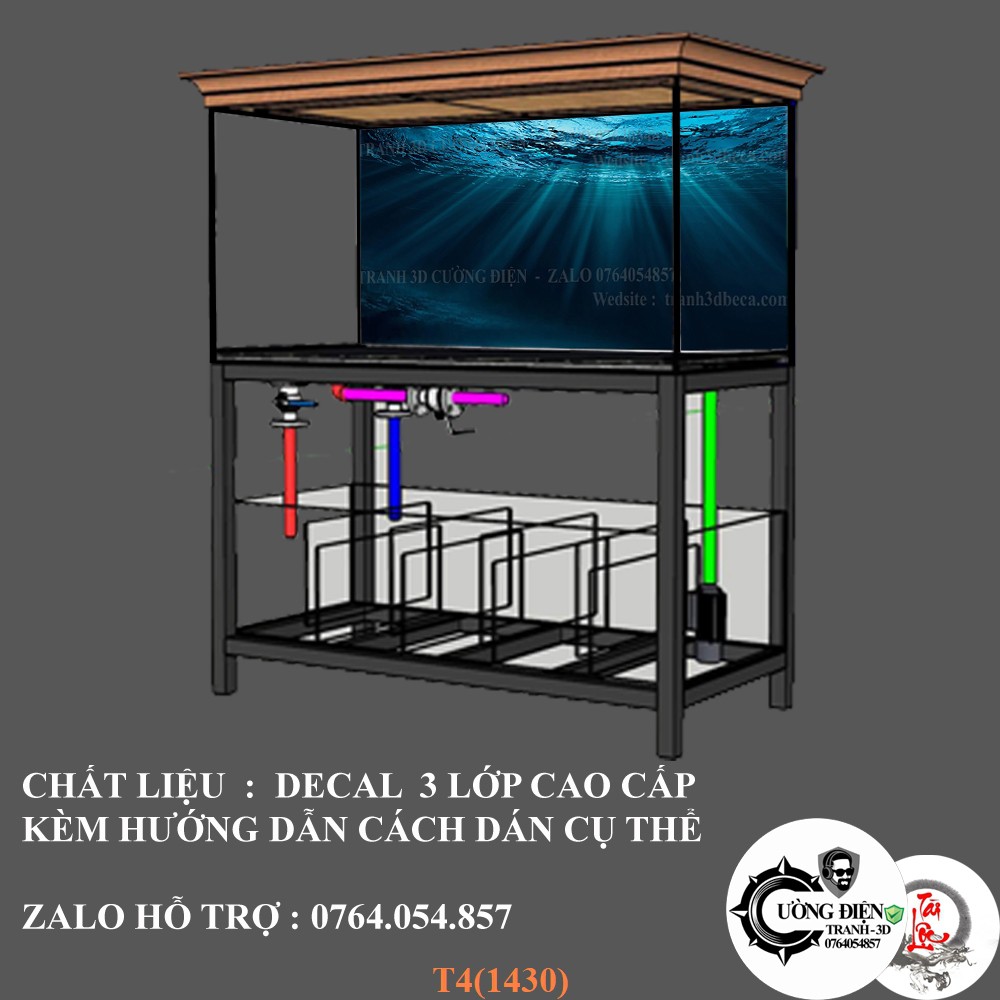 Tranh dán hồ cá 3d , hồ cá rồng , la hán , cá dĩa …