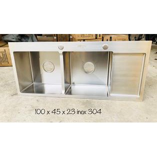 Chậu đúc 2 hố một bàn  100X45 inox  chuẩn 304, hàng chính hãng cao cấp bảo hành 36 tháng .