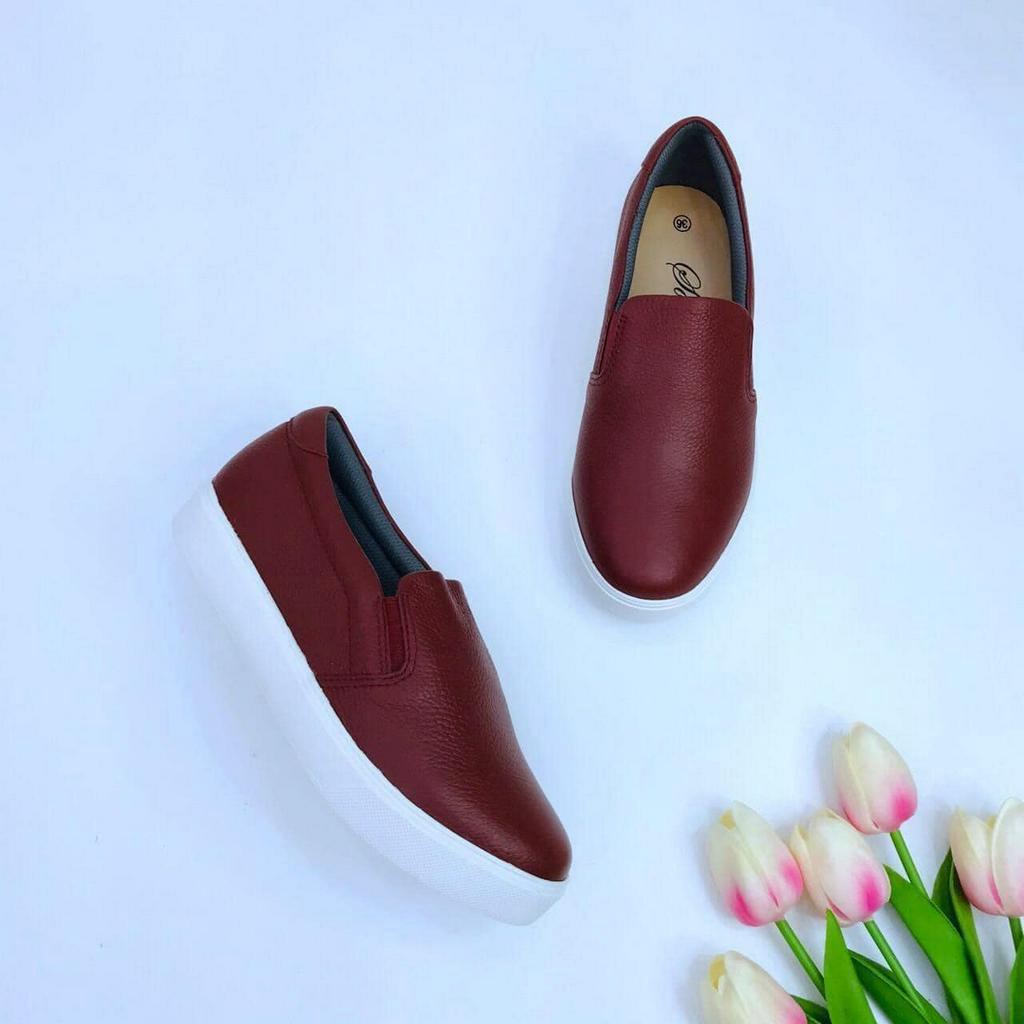 [shop giay minh thu]Slipon da thật độn đế 4cm MT731