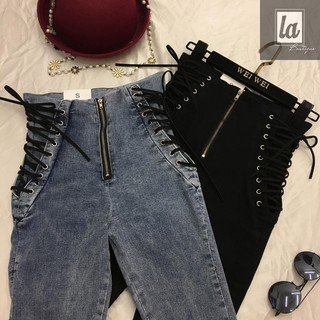 (CÓ SẴN) Quần jeans cạp cao kiểu thắt dây dưới 55kg kèm ánh chụp thật
