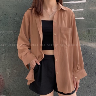 [HOT] ÁO SƠ MI NÂU DÁNG RỘNG- FREESIZE