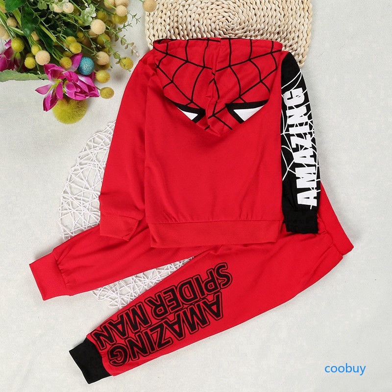 Bộ áo khoác hoodie có khóa kéo + quần dài phong cách người nhện dành cho bé trai