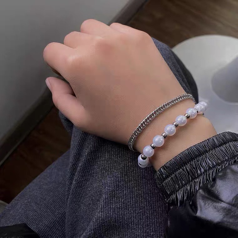 Vòng tay lắc tay dây xích phối hạt trai cao cấp Chain