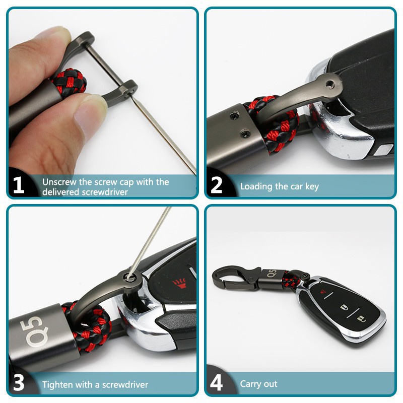 Móc khóa dây da bện và hợp kim phong cách đơn giản hiện đại