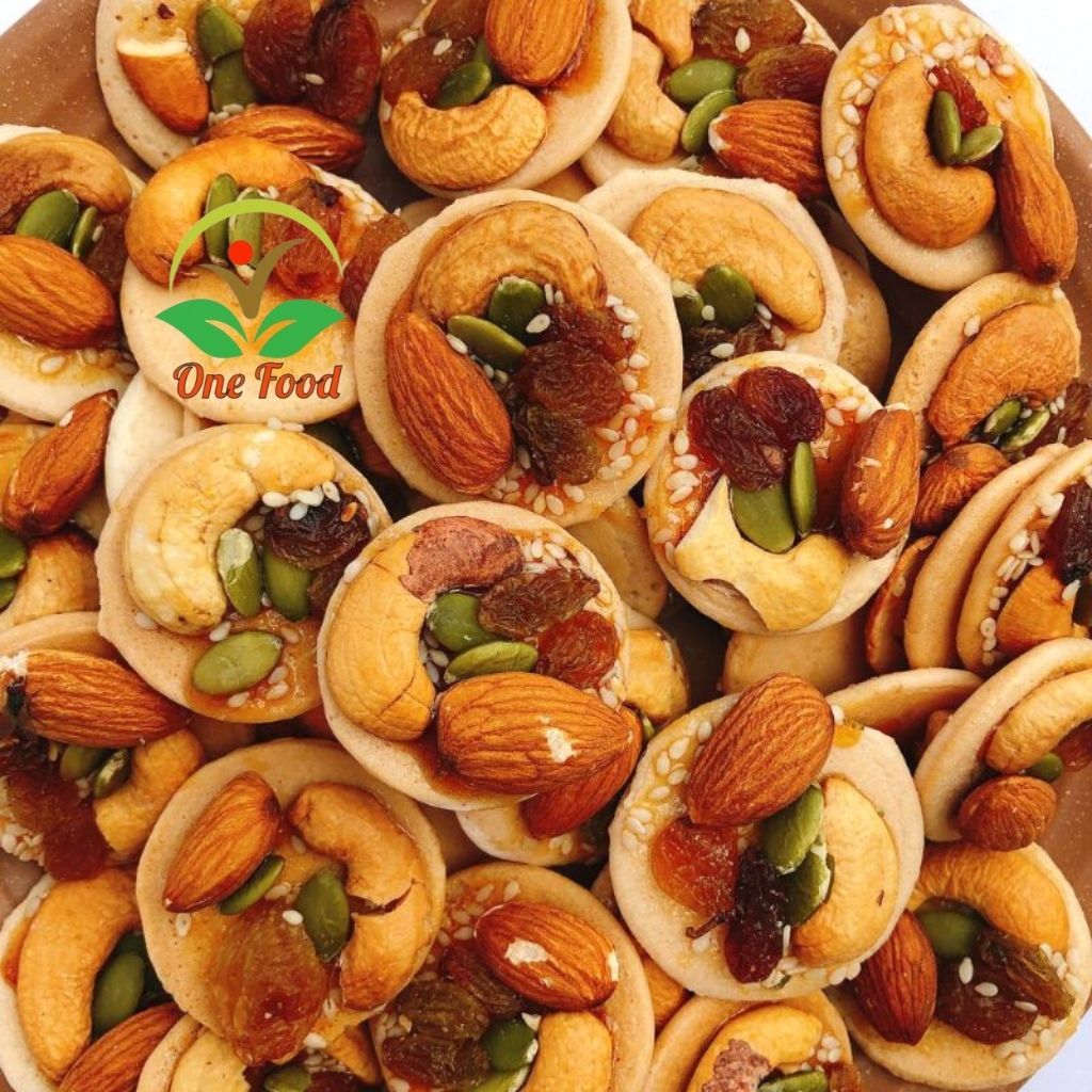 Bánh Đồng Tiền Mix Hạt, HẠT DINH DƯỠNG,bánh quy đồng tiền hạt Điều, Hạnh Nhân, Nho khô, OneFood68