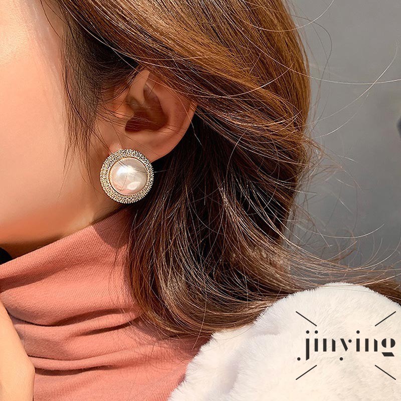 GETNOIVAS Khuyên Tai Nữ Trang Dáng Tròn Đính Ngọc Trai Xinh Xắn