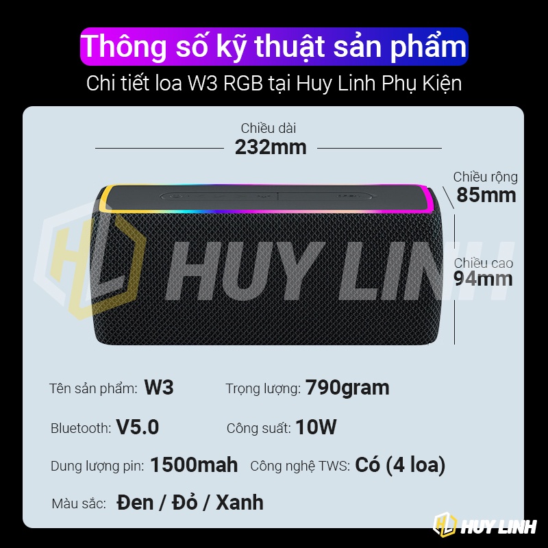 Loa bluetooth công suất lớn 10W không dây âm thanh siêu hay bass khỏe - Tích hợp led RGB Bảo hành 1 đổi 1