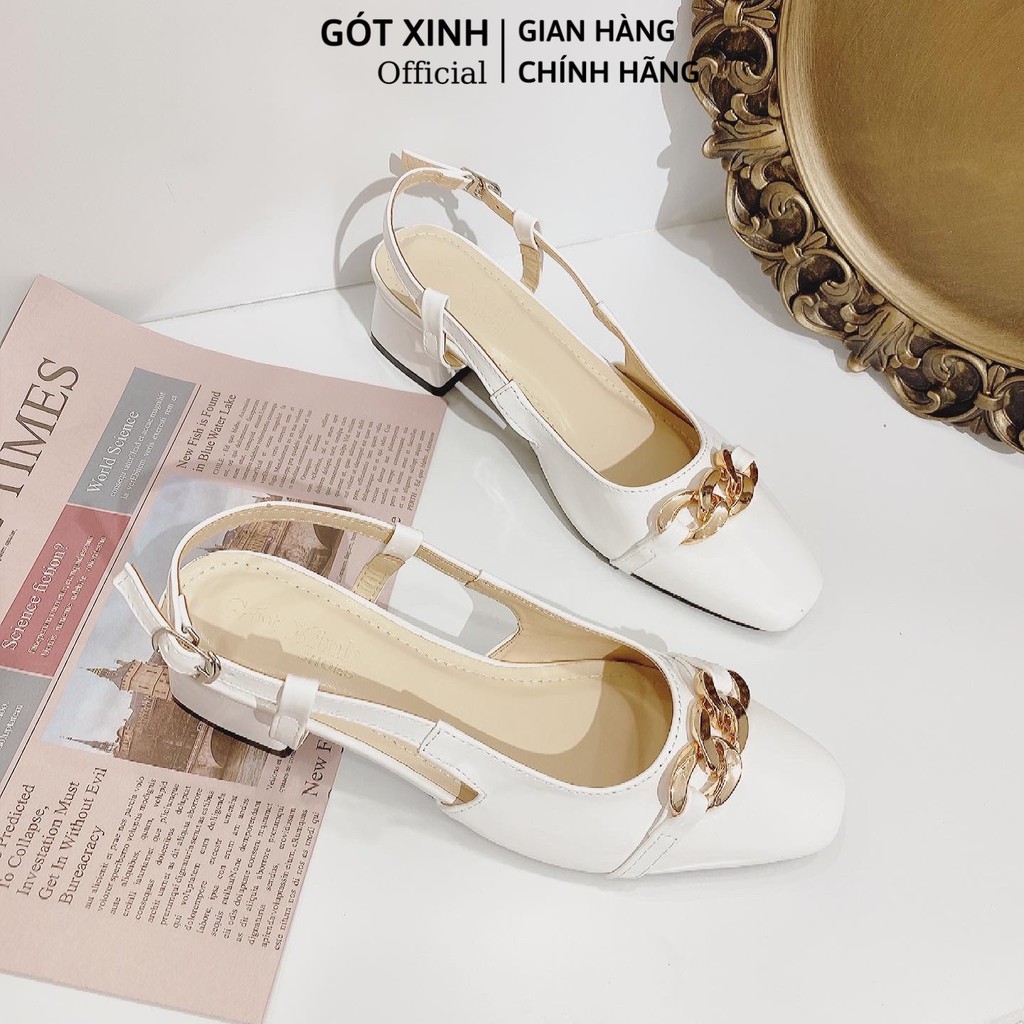 Sandal cao gót nữ GÓT XINH G17 da bóng đế vuông cao 3cm