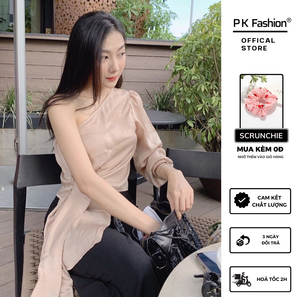 Áo Lêch Vai Satin Lụa (NUDE)