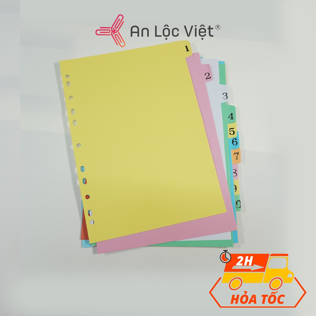 Bìa phân trang giấy 10 màu - 12 số màu