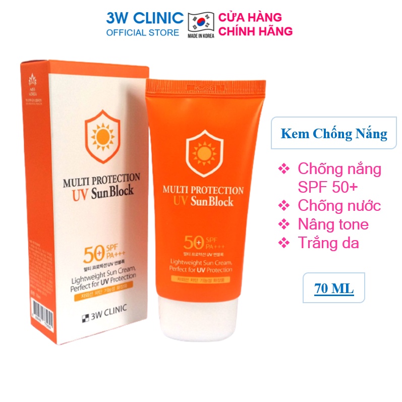 Kem chống nắng Multi Protection Uv Sun Block 3W Clinic Hàn Quốc 70ml [Chính Hãng Hàn Quốc]