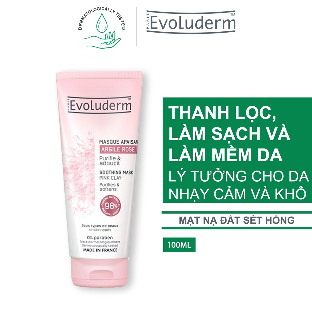 Mặt nạ làm dịu da Evoluderm tinh chất đất sét hồng 100ml - 98% thành phần tự nhiên