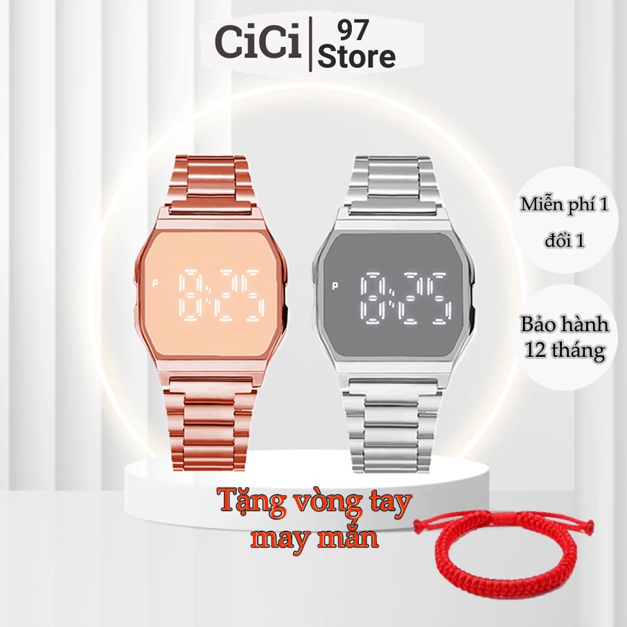 Đồng hồ nam, nữ điện tử tráng gương cảm ứng đeo tay cao cấp, dây thép hiện đại phong cách Hàn Quốc cho giới trẻ DHNN01
