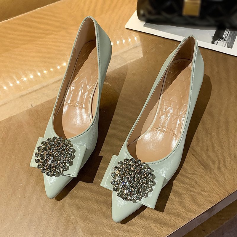 Giày cao gót mũi nhọn phối pha lê sáng màu trắng thanh lịch cho cô dâu/phù dâu