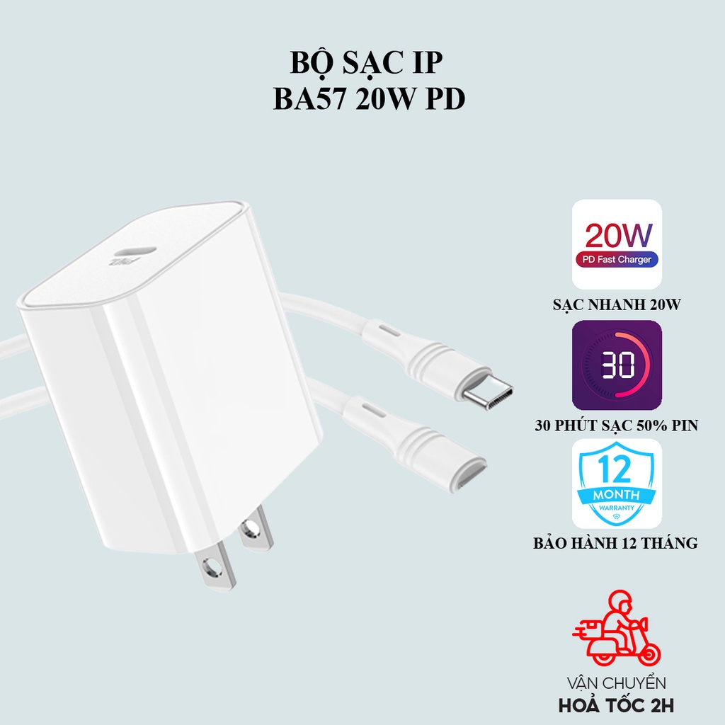 Sạc nhanh iphone 20W Borofone công nghệ PD, dây Type-C to lightning tương thích IP 13,12,11,X,8,7,6