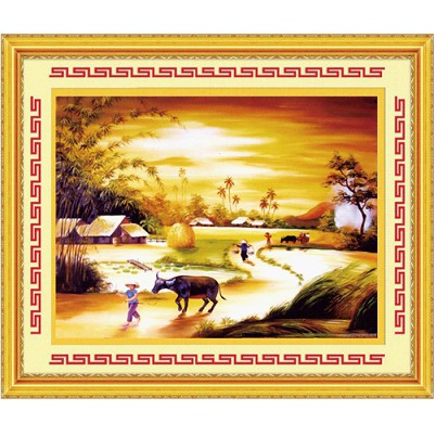 Tranh thêu chữ thập Hoàng hôn trên làng quê - DLH-222292 -89x69