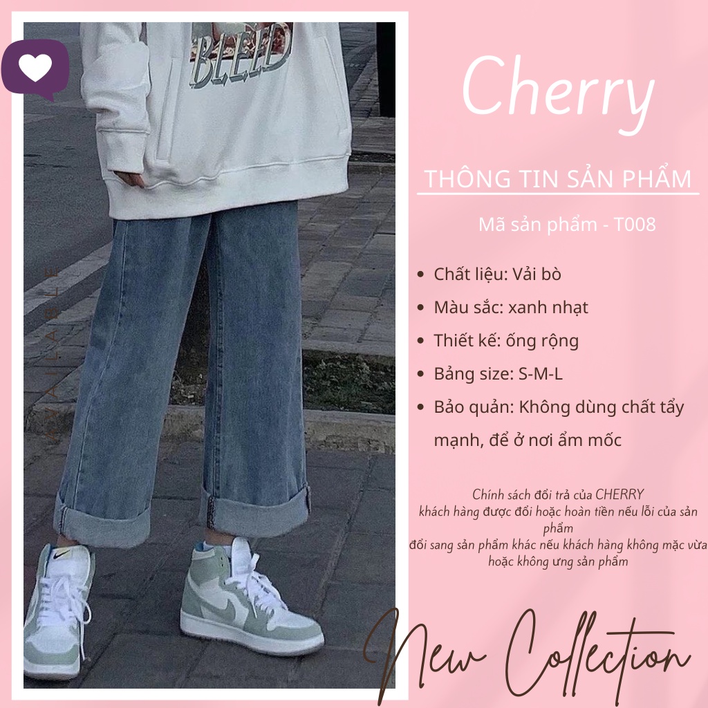 Quần bò ống rộng nữ cạp cao CHERRY quần jeans ống rộng lưng cao, vải bò dày đẹp , không giãn ,dáng suông T008 | WebRaoVat - webraovat.net.vn