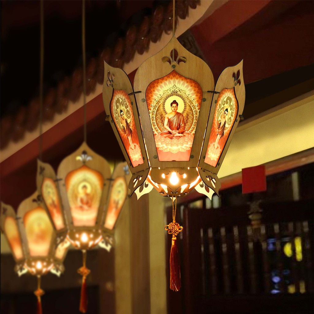 Lồng Đèn Gỗ Hoa Sen hình Đức Phật trang trí Phật Đản mẫu mới nhất - TAYTA
