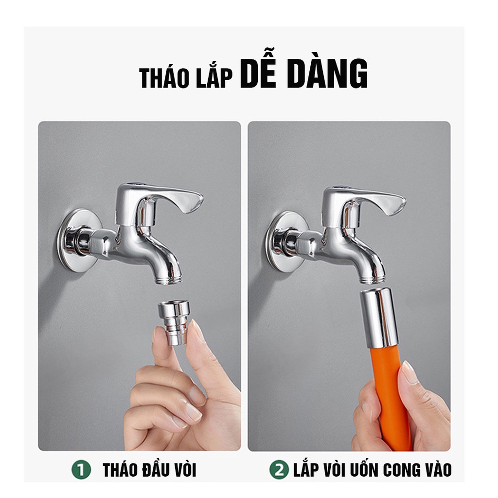 Đầu vòi nước ống nối dài uốn cong tăng áp xoay 360 độ 50cm chống văng bắn nước V2 SUVADO