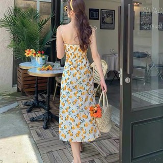 Váy hoa 2 dây xẻ tà