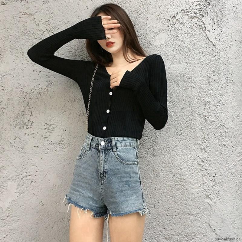 [Baywellfashion]Áo khoác cardigan cổ chữ V màu trơn thời trang Hàn Quốc | BigBuy360 - bigbuy360.vn