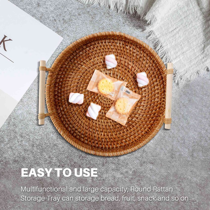 Giỏ Mây Đan Hình Tròn Có Tay Cầm Dùng Đựng Bánh Mì / Trái Cây / Thức Ăn Sáng