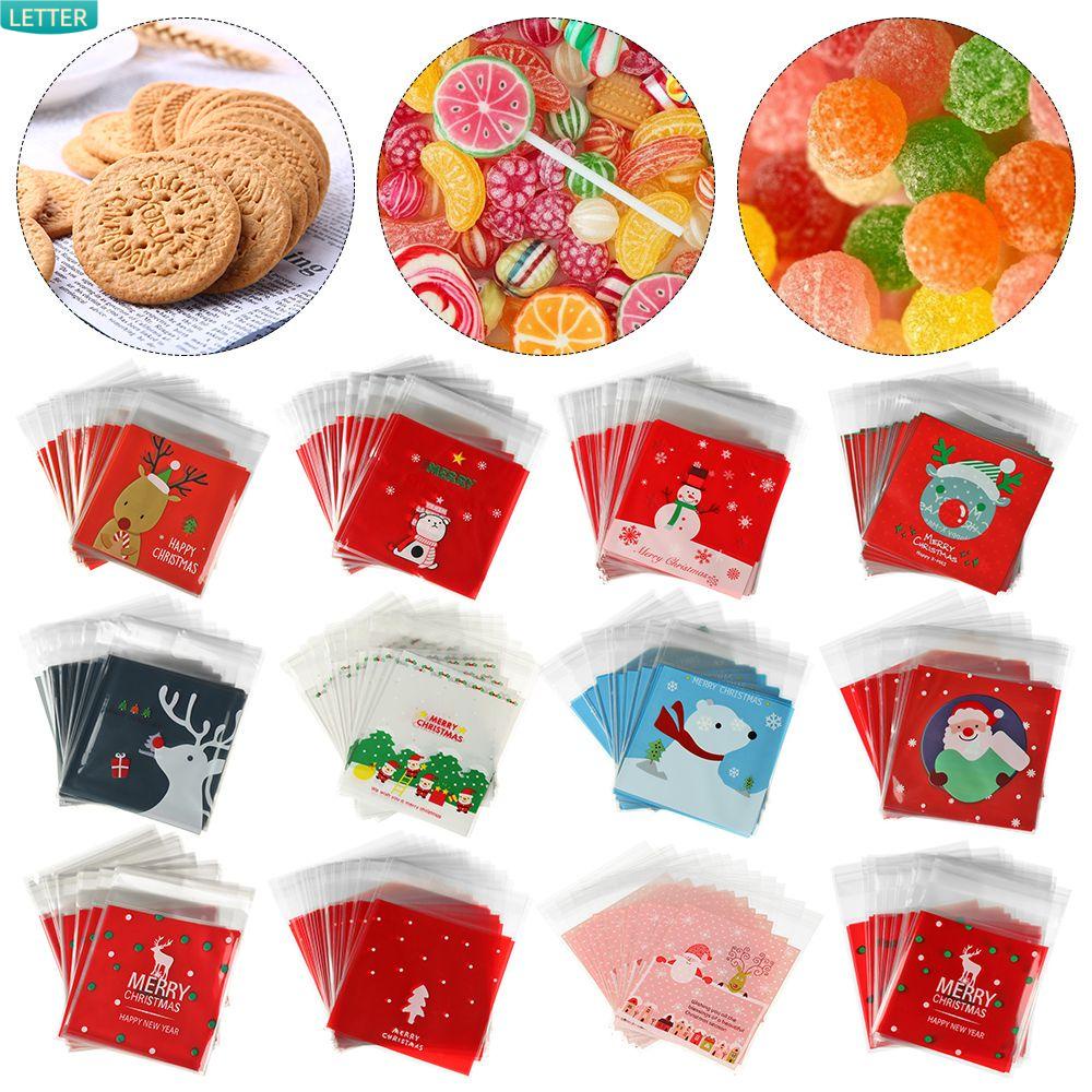 Set 100 Túi Nhựa Đựng Bánh Kẹo Tự Dính In Hình Cây Thông Giáng Sinh Năm Mới Cho Trẻ Em