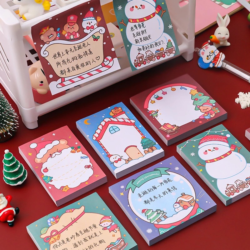 Set 50 tờ giấy ghi chú dán dính họa tiết giáng sinh hoạt hình dễ thương