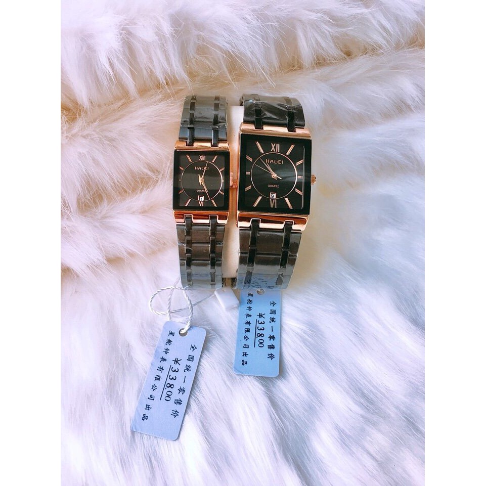 Đồng hồ nam Halei mặt vuông đen viền vàng chính hãng chống nước | BigBuy360 - bigbuy360.vn