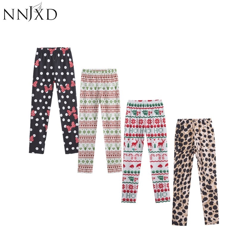 Quần legging NNJXD in hình Minnie da báo giáng sinh cho bé gái 3-8 tuổi