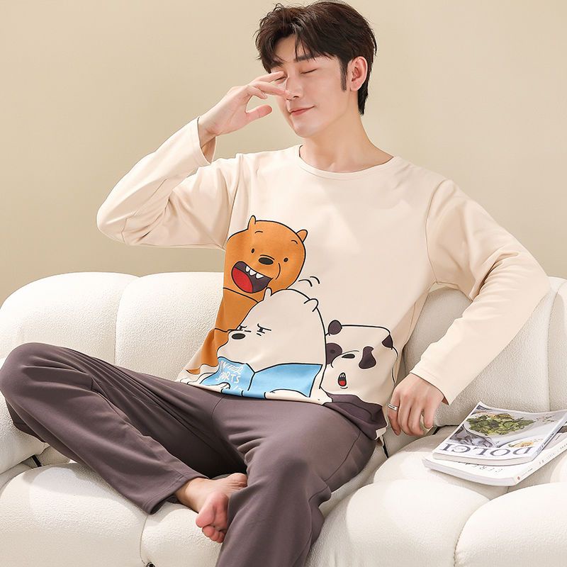 Bộ Đồ Ngủ Tay Dài Chất Liệu Cotton In Họa Tiết Hoạt Hình Cho Nam